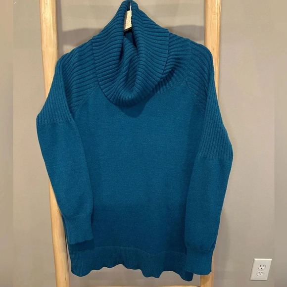 ✨Time and Tru Women's Cowl Neck Tunic Sweater LG 12/14 Teal knit - Picture 7 of 11